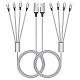 2Pack Multi Charging Cable 6ft, 3A Multi Charger Cable Nylon Braided 4 in 1 Multi USB Cable Multiple Charger Cord Connector with Type C Micro USB Port for Cell Phones and More Silver [Upgraded]