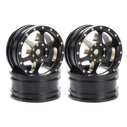 4pcs Black Coating Brass 23g Wheel Rim Hub Offset 0.7" for AXIAL SCX30 Jeep Wrangler JLU Ford Bronco 1/30 RC Crawler Car Upgrade Parts (6 Holes)