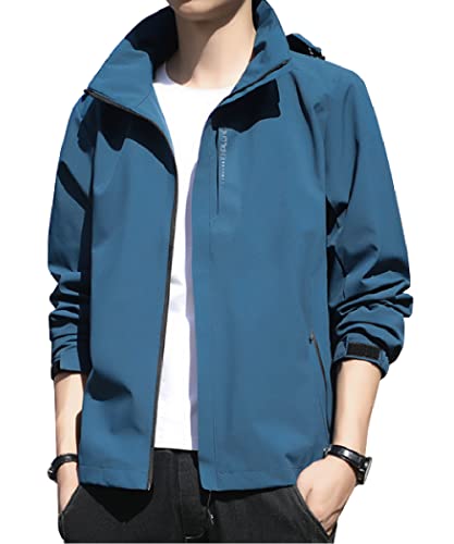 [three Joy] ウィンドブレーカー メンズ 撥水 レインコート ブルゾン レインウェア アウター ジャケット ランニング ブルー XL