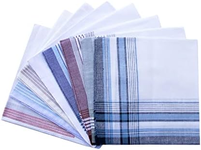 Assorted Pack of Mens Classic Striped Border Cotton Handkerchiefs White 6PCS
