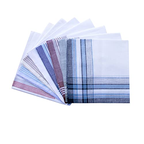 Assorted Pack Of Mens Classic Striped Border Cotton Handkerchiefs White 9Pcs #TOP15