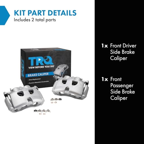 Image of TRQ Front Driver and Passenger Side Brake Caliper Set Caliper Brackets Hardware Compatible with 10-21 Ford Expedition 10-11 F-150 09-21 Lincoln Navigator