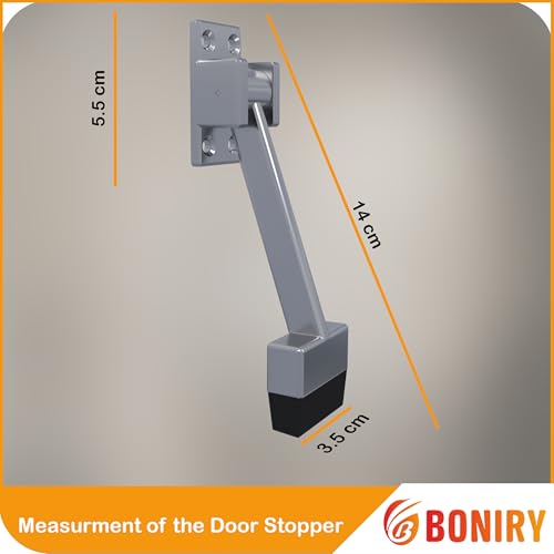 Image of Boniry Heavy-Duty Door Stopper with Adjustable Rubber Grip | Wall-Mounted Door Holder for Wooden and Metal Doors | Durable and Easy Install (Silver Matt)
