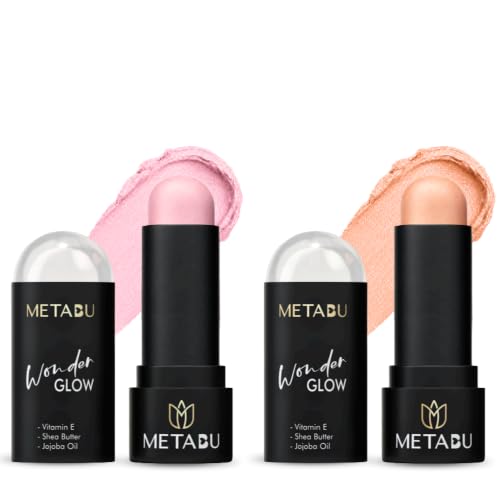 Image of Wonder Glow Highlighter Stick | Instant Radiant Glow Hydrating & Moisturizing Skin| Non-Sticky, Highlighter Makeup| Twist-up Makeup Stick | Pack of 2, Shade - 01 Copper Dawn & 04 Rose Mist