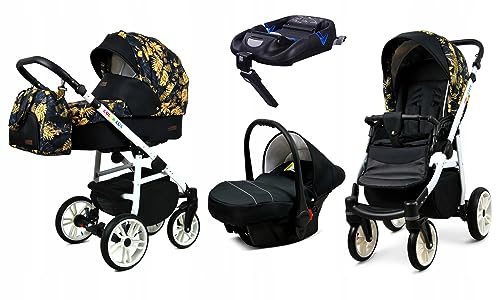 BabyLux® Kinderwagen Set 4 in 1 - Color Lux - incl. Babywanne, Buggy Sportsitz, Auto-Babyschale, ISOFIX-Basisstation - Autositz - Kinderwagenset - Kombikinderwagen mit Wickeltasche usw.