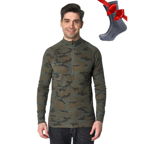 Pull merinos homme demi-zip 100% laine avec chaussettes assorties