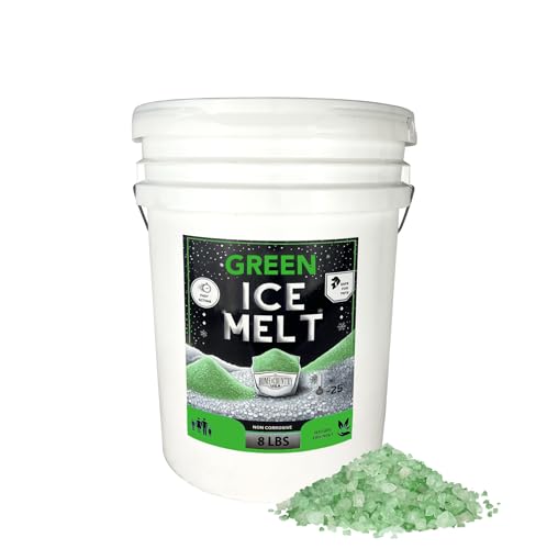 Green Ice Melt Pail Effective to -25°F, Eco-Friendly De-Icer, Optimal Granule Size for Quick Melting, Ideal for Driveways, Walkways, and Entryways 8 lb Pail