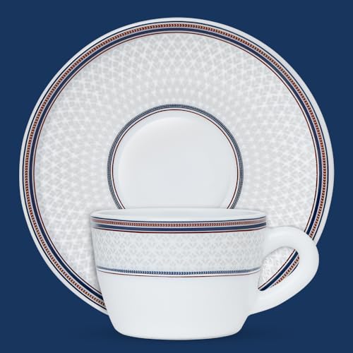 Image of Larah by BOROSIL 140ml Opalware Starlight Tea /Coffee 6pc Cup & 6pc Saucer Set, Microwave & Dishwasher Safe Embossed Design Crockery Set Ideal for Daily Use & Gifting