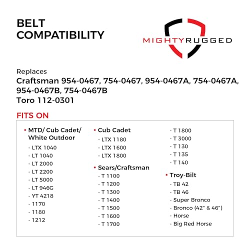 Image of 754-0467, 954-0467A Lower Drive Belt Replacement for Craftsman, Length 90.8 inch, Heavy Duty, Durable, Aramid Cord Replacement for Troy Bilt Toro LX460, Cub Cadet LTX1040, Replaces 754-0467A, 954-0467