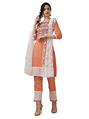 Image of EthnicJunction Women's Viscose Rayon Embroidered & Mirror Work Kurta Pant with Dupatta