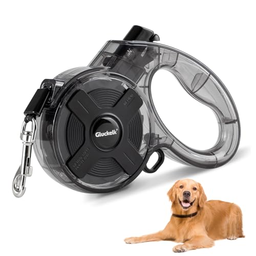 Gluckelk 16 ft Retractable Dog Leash, One-Handed Brake, 360° Tangle-Free, Strong Nylon Tape, for Dogs up to 85 lbs