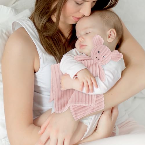 Image of Baby Security Blanket for Boys and Girls Lovey Pig 15 Inch Pink