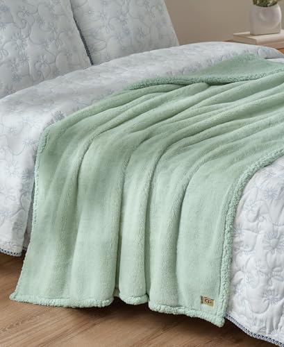 Image of UGG Cynthia Throw Blanket, Reversible Faux Fur for Sofa, 50 inch x 70 inch, Green