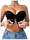 SweatyRocks Women's Front Closure Bandeau Bra Strapless Push Up Underwire Bras Black 36D