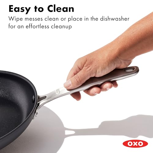 Image of OXO Enhanced 8 inch Frying Pan Skillet, PFAS-Free Ceramic Nonstick, Durable Hard Anodized Cookware, Scratch Resistant, Stainless Steel Handle, Good Grips, Dishwasher Safe, Oven safe, Black
