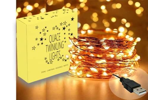 Quace Copper String Led Light 10M 100 LED USB Operated Wire Decorative Fairy Lights - Warm White,Corded Electric