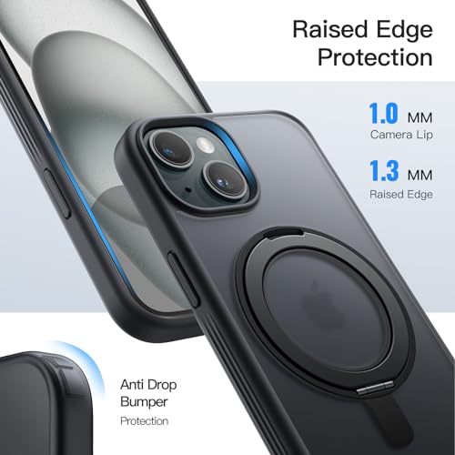 Image of JETech 360 Rotatable Ring Stand Case for iPhone 15, Black