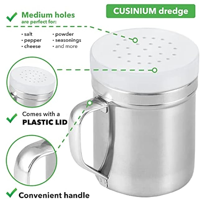 2 of each (6 + 10 + 14 oz) Metal Seasonings & Spices Shakers With Holes, Handle and Lids