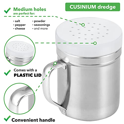 Image of CUSINIUM Metal Salt Pepper Cooking Dredge Shakers - With Handle - Seasonings Spice Shakers With Holes and Lids - 6 Ounce, 2pcs | Style: Medium