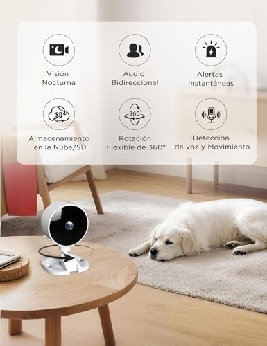 Miniatura 2 de Wolfang Pack 2 Camara Vigilancia Wifi Interior 1080p, Detección De Humano, Visión Nocturna, Audio Bidireccional, Compatible Con Alexa, Alarma En Tiempo Real, Almacenamiento Sd Y Nube