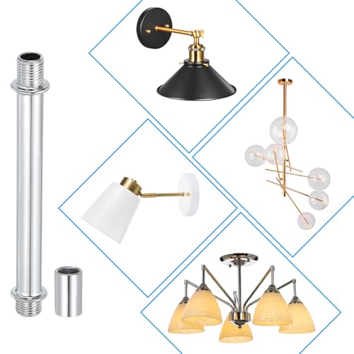 Image of PATIKIL Straight Pipe Lamp Stems Rod Kit, 6 Set M10 Carbon Steel 100mm(3.94 inch) Long Double End Thread Rod with Coupling Nuts Sleeve Connector for Table Lamps Chandeliers, Silver Tone