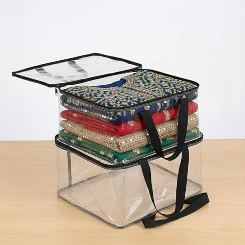 Image of Multi-Purpose Transparent Storage Bag | Wardrobe Organizer for Clothes, Sarees & Blankets (Pack of 2)