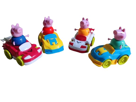 X14 Store Pig Family Toy, Set of 4 with Cars Set, Toys for Children for Pretend Play Baby Pig, Daddy Pig, Mommy Pig, with Cute Cars (Set of 4) (Multi Color)