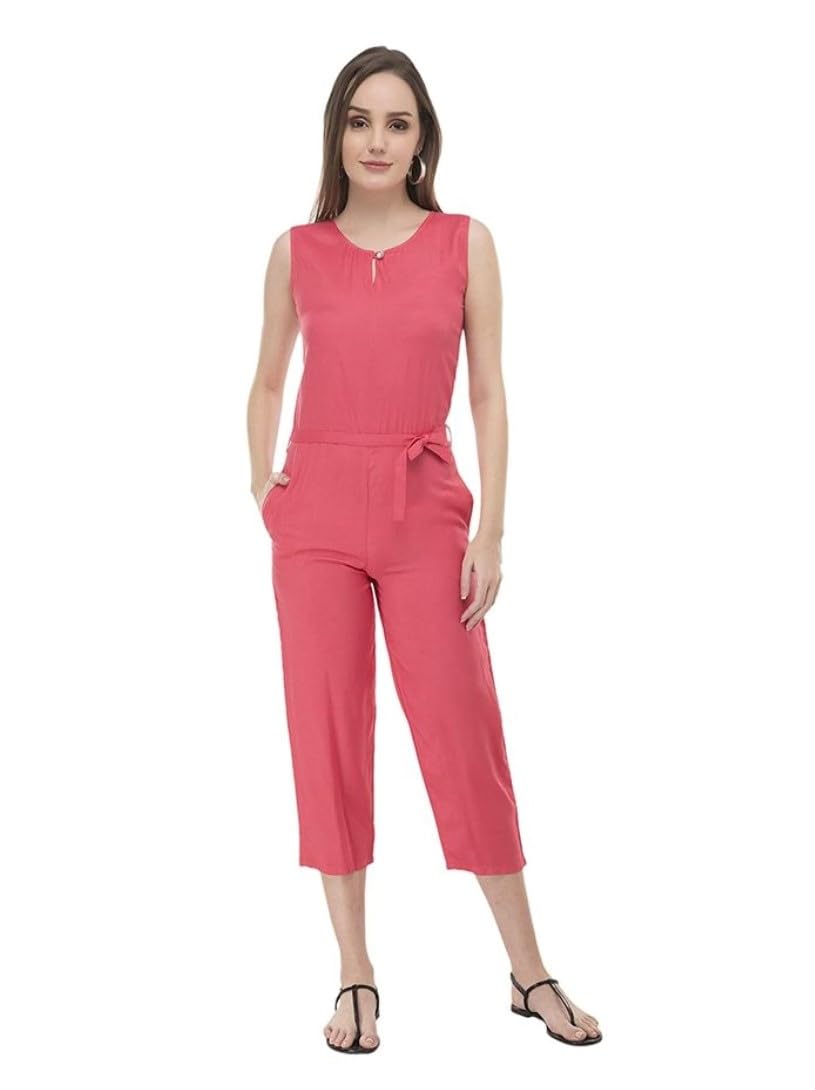 Women's Casual Crepe Sleeveless Jump Suit (Pink, M)-PID63340-picture-14