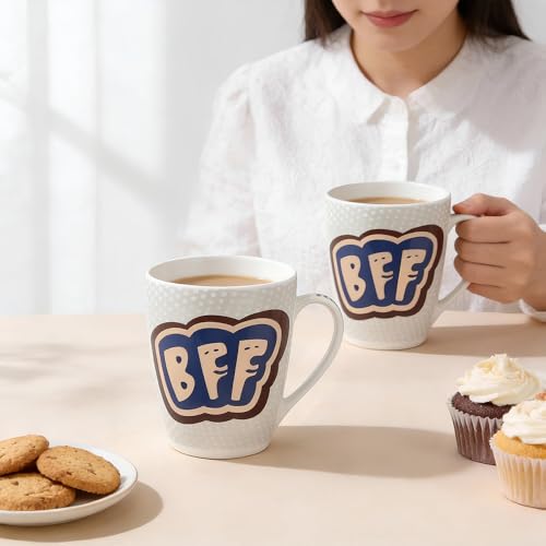 Image of U.P.C. U.P.C.Milk Mug Set of 2 | Ceramic & Bone China Coffee Milk Cups | Designer Printed Tea Coffee Mug Set | Large Capacity Milk Mugs | Microwave Safe Cup Set | Drinkware Gift Set (BFF-Blue)