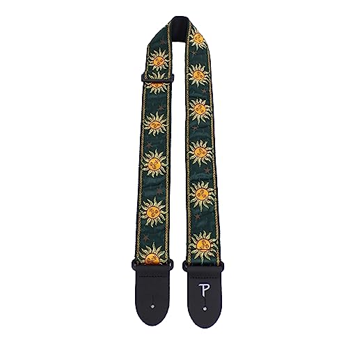 Perri's Leather Guitar Strap - Emerald Green/Yellow Suns Jacquard, Adjustable 39