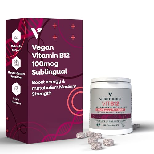 Vegetology Vitamin B12 Sublingual, 100mcg, Fast Acting Tablets, Cruelty Free, Fermented Source, Vegan Friendly, Boosts Energy and Supports Brain Function, 60 Day Supply