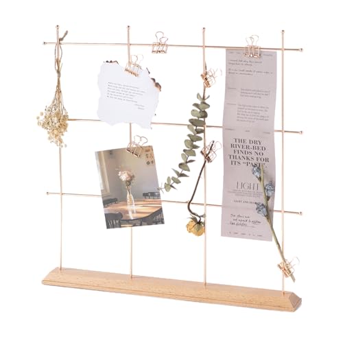 Desktop Photo Organizer with Clips Memo and Photo Holder Memo Board Scandinavian Decor with 10 Clips, Champagne Gold, 14.2 x 14.2 inches (36 x 36 cm) — view 2
