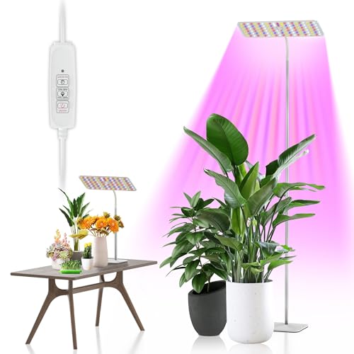 Full Spectrum LED Grow Lights for Indoor Plants 120 LEDs 18W 4 Dimmable Levels Timer (4/8/12H) Adjustable Height Perfect for Small Desk Plants Energy-Efficient & Durable Base Ideal for Home