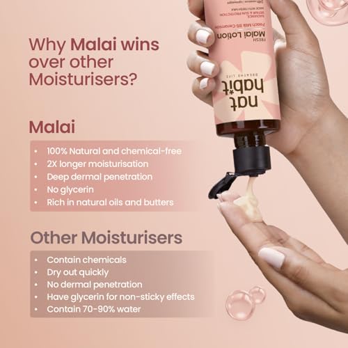 Image of Nat Habit Fresh Peach Milk Malai Lotion with Pro-Vitamin B5 & Ceramide | 24H Deep Moisturization & Sun Protection | 100% Natural, Glycerin-Free Face & Body Moisturizer | 200ml