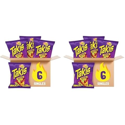 Takis Fuego 6 pc / 3.25 oz Snack Size Case, Hot Chili Pepper & Lime Flavored Extreme Spicy Rolled Tortilla Chips (Pack of 2) Cover