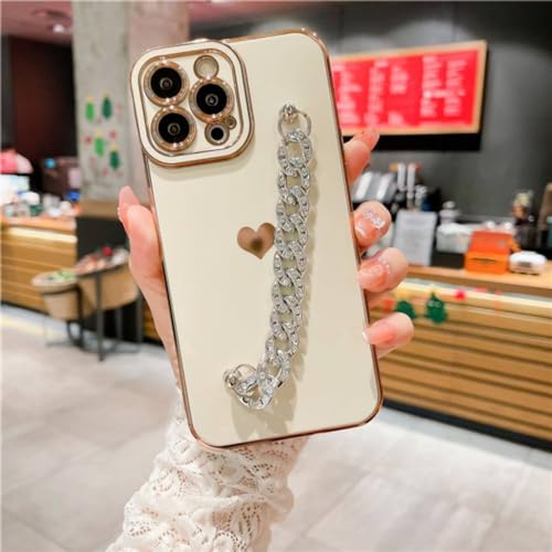 Étui de téléphone anti-chute avec bracelet diamant flash pour iPhone XR blanc chic
