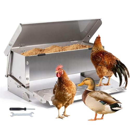 Mangeoire Automatique pour Poulets, Auge en Acier Galvanisé ImperméAble à l'eau et à Ouverture Automatique, ProtèGe la Nourriture des Autres Animaux -...