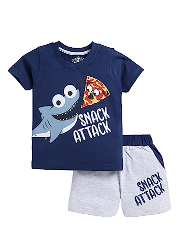 Image of CUTOPIES Boys Powder Blue Cotton Printed Half Sleeves T-shirt and Shorts Set (Pack Of 1) Baby Boys' Clothing Sets