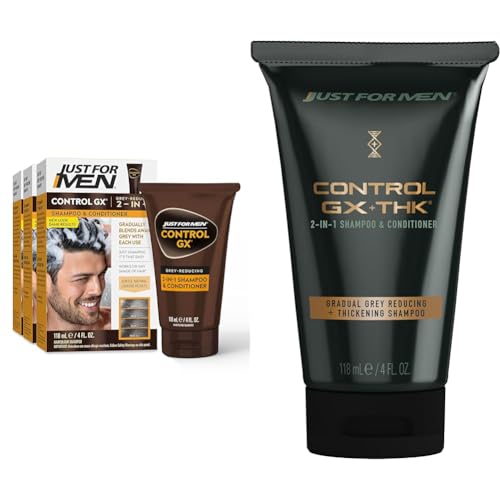 Just For Men Control GX Grey Reducing 2-in-1 Shampoo and Conditioner, Gradual Hair Color & Control GX + THK Thickening Shampoo and Conditioner with Grey Reduction, 4 oz