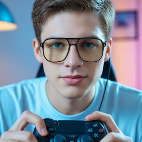Image of FEISEDY Retro 70s Blue Light Filter Glasses 99.99% Blue Light Blocking Gaming Glasses Computer Glasses for Men Women Amber Tinted G2835