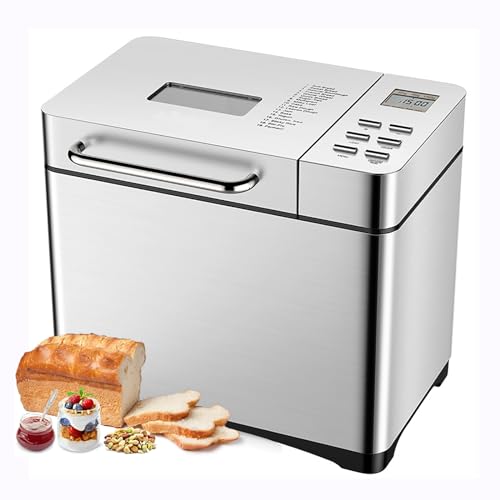 Aioneer Máquina De Pan Profesional, Grande, Automática, con Bandeja De Cerámica Antiadherente, Panel Táctil LCD, 17 Programas Inteligentes, Temporizador De 15 Horas Y 3 Tamaños D