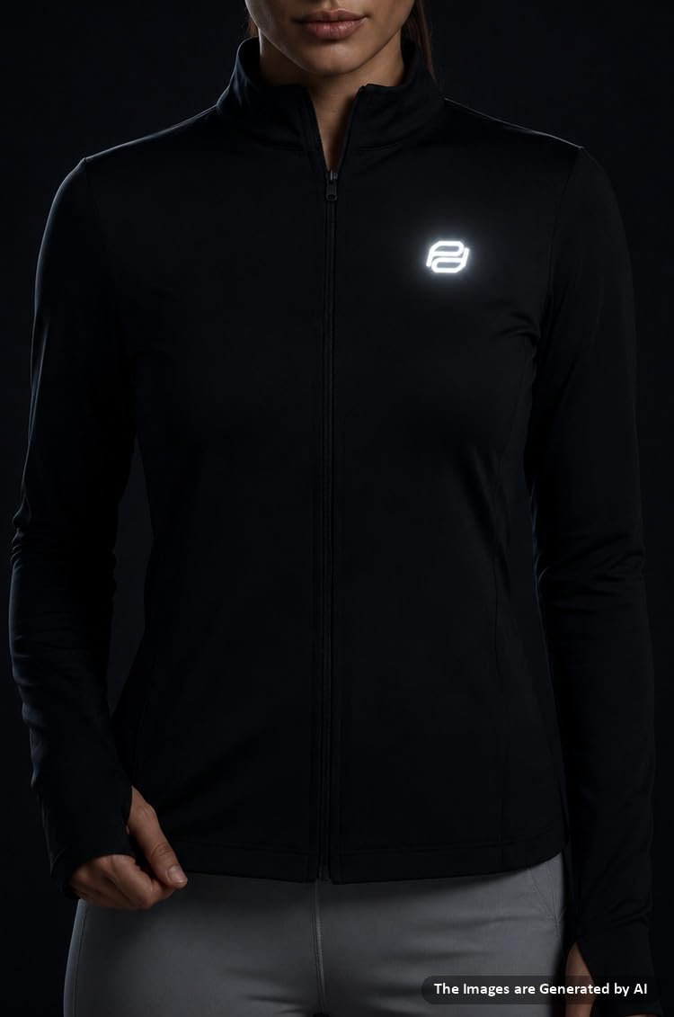 PUMPD Women's Jacket | Slim Fit | Thumb Hole Open Sleeve | With zipper | Perfect for workout | BLACK | M 2