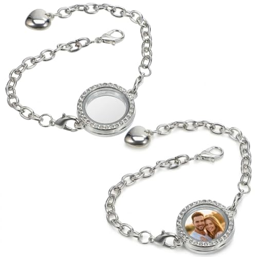 Abaodam 2pcs Locket Bracelet for Women, Clear Glass...