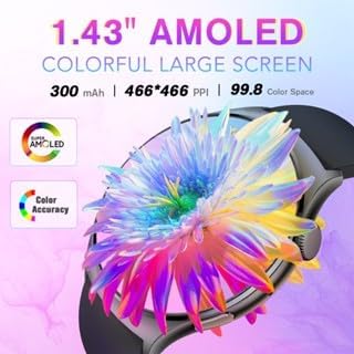 Close-up of a smartwatch screen displaying a vibrant, colorful floral design.