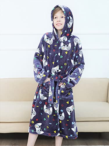 Doctor Unicorn Boys Soft Hooded Bathrobe Kids Warm Gamer Fleece Robe Sleepwear (Navy Gamer - 5-6 Years) #TOP3