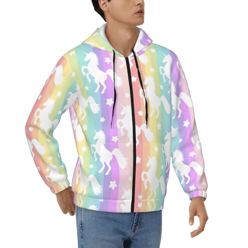 Sweat à capuche hommes coupe ample thermique zippé veste sport imprimé licornes