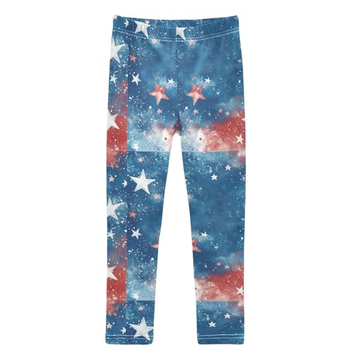 Red White Blue Stars Firework Girls Leggings Kids Yoga Pants Dance Active Tights 4T