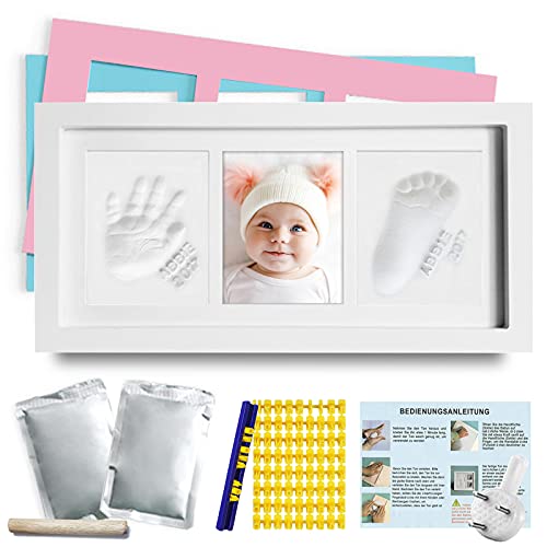 Baby handavtryck och fotavtryck, baby avtrycksset trefärgat val med brevstencilsats, Mozeeda gör-det-själv gipsavtryck baby hand och fot säker giftfri för nyfödda
