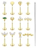 Krfy 16G/18G Helix Tragus Piercing Schmuck Chirurgenstahl Innengewinde Forward Helix Studs Ohrring Gold Silber Flache Ohrringe Nasenpiercing Labret Tragus Knorpel Conch Piercing Ohr-6mm-16GG