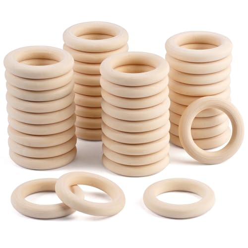 40 Pièces 45 mm Anneau Bois Macrame, Naturels Cercle en Bois, Anneaux Rideaux Bois, Anneaux en...
